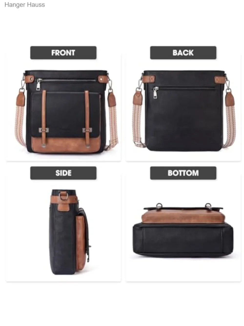 Vegan Leather Multi Pocket Crossbody Bag with Adjustable Wide Strap
